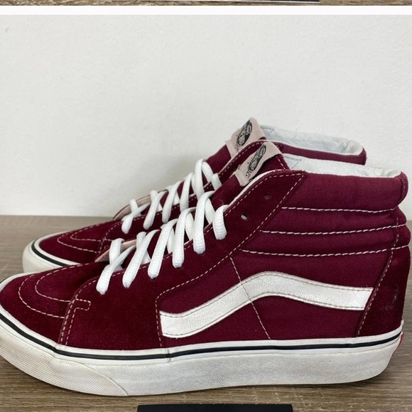 Maroon Suede Hi Top Vans Men’s 8/ladies 9.5 - Picture 2 of 7